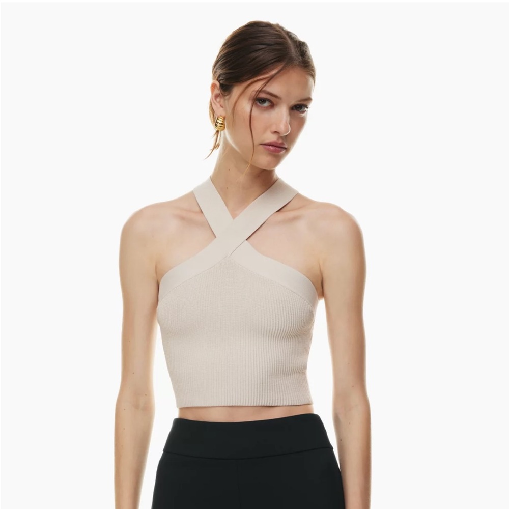 ARITZIA Babaton Sculpt Knit Criss Cross Cropped Tank in Matte Pearl